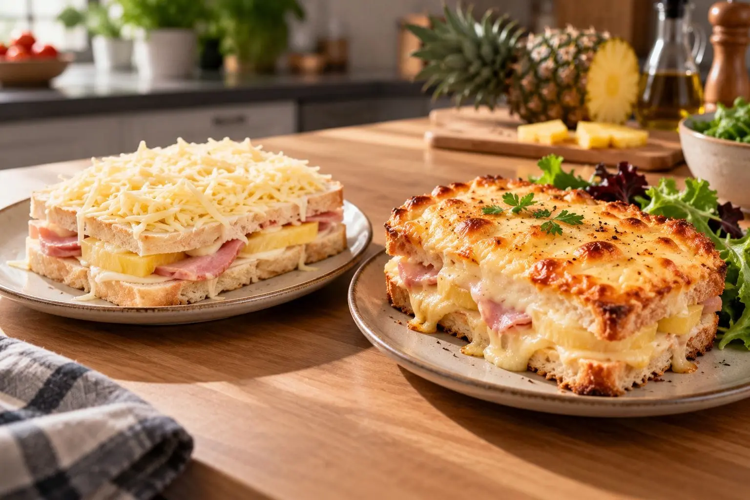 Croque-monsieur jambon, fromage et ananas