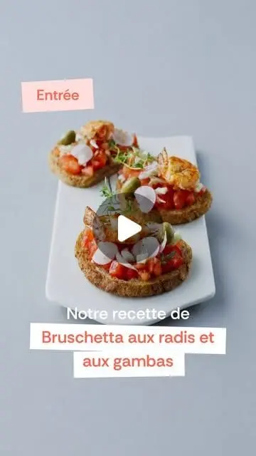 bruschetta aux radis et aux gambas