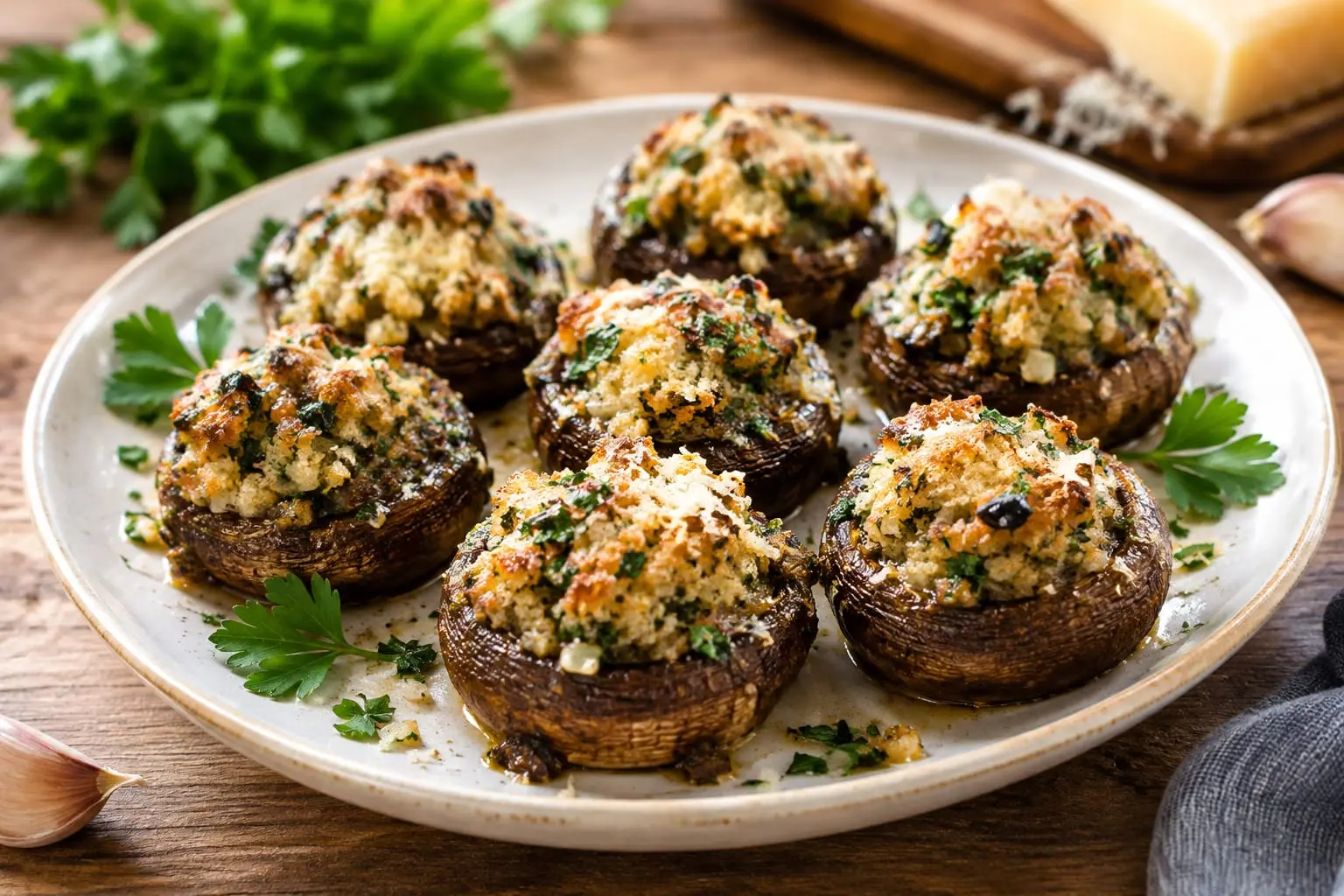 Champignons farcis à l’ail, au persil et au parmesan