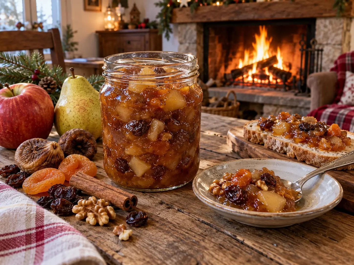 Confiture de Noël aux pommes, poires et fruits secs