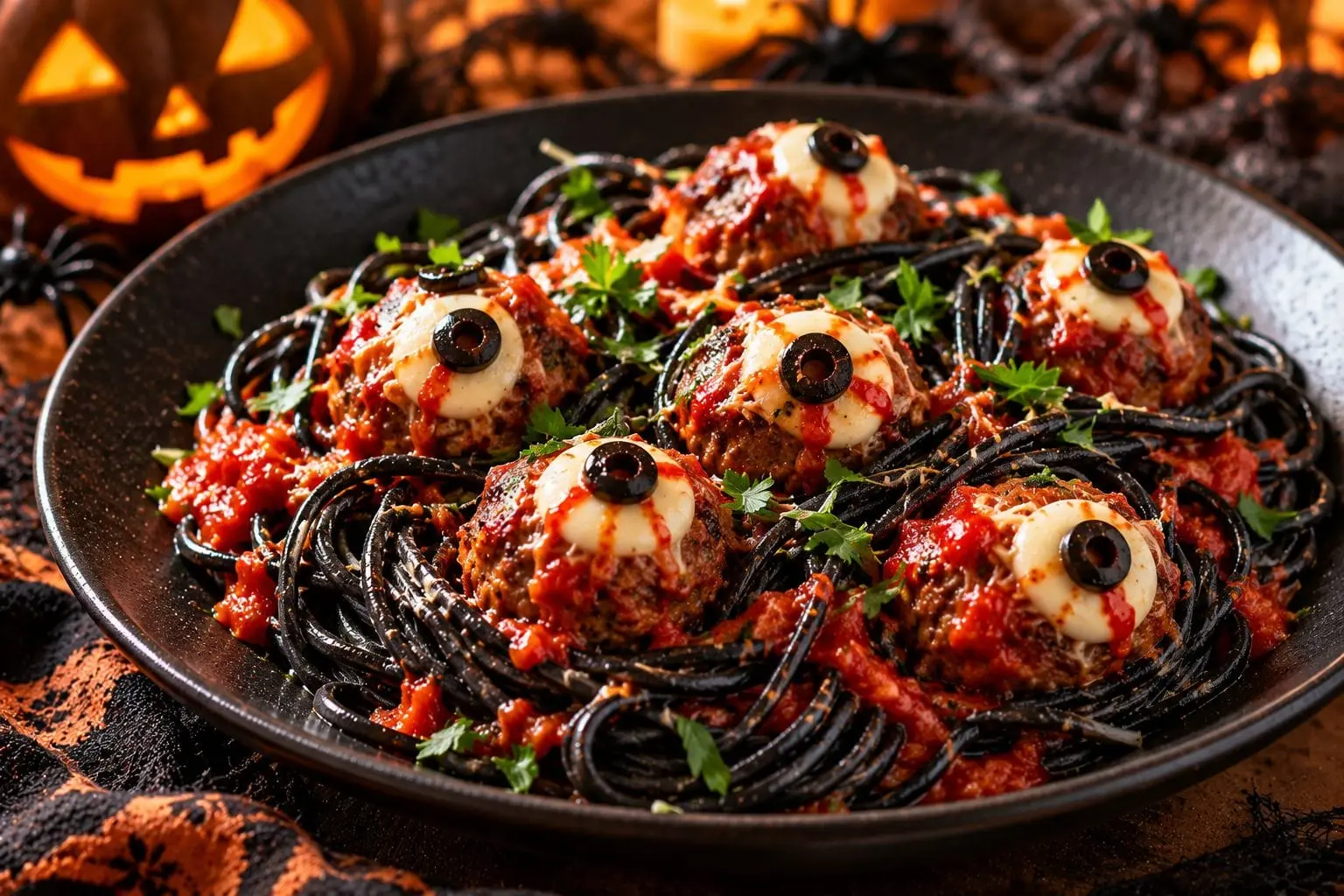 Spaghettis noirs aux boulettes monstrueuses